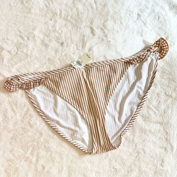 NWT Aerie Tan Seersucker Bikini Bottom - Size: Large - Picture 2 of 6